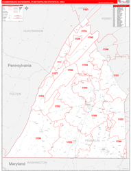 Chambersburg-Waynesboro Metro Area Wall Map Red Line Style 2024